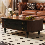 Traditional French-Style Rectangular Ash Wood Coffee Table with 2 Drawers — Solid Wood and Multi-Layer Plywood Construction for Living Room