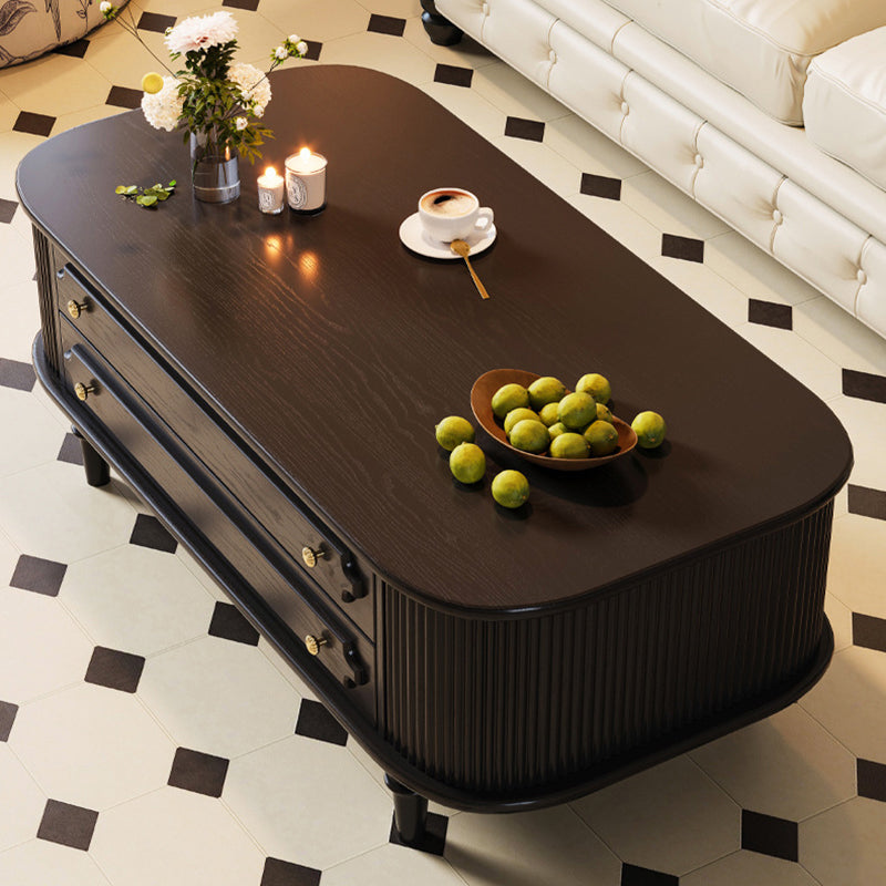 Traditional French-Style Rectangular Ash Wood Coffee Table with 2 Drawers — Solid Wood and Multi-Layer Plywood Construction for Living Room