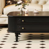 Traditional French-Style Rectangular Ash Wood Coffee Table with 2 Drawers — Solid Wood and Multi-Layer Plywood Construction for Living Room