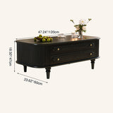 Traditional French-Style Rectangular Ash Wood Coffee Table with 2 Drawers — Solid Wood and Multi-Layer Plywood Construction for Living Room