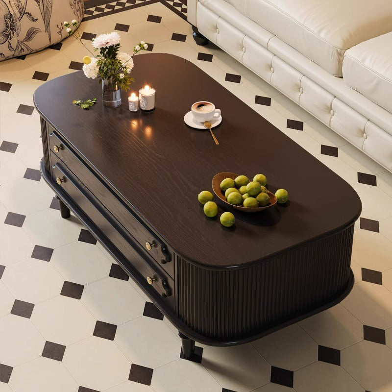 Traditional French-Style Rectangular Ash Wood Coffee Table with 2 Drawers — Solid Wood and Multi-Layer Plywood Construction for Living Room