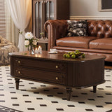Traditional French-Style Rectangular Ash Wood Coffee Table with 2 Drawers — Solid Wood and Multi-Layer Plywood Construction for Living Room