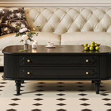 Traditional French-Style Rectangular Ash Wood Coffee Table with 2 Drawers — Solid Wood and Multi-Layer Plywood Construction for Living Room