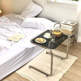 Modern Minimalist Rectangular Tempered-Glass Side Table with Iron Frame, 1-Tier for Living Room