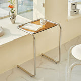 Modern Minimalist Rectangular Tempered-Glass Side Table with Iron Frame, 1-Tier for Living Room