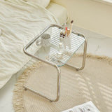 Modern Minimalist Rectangular Tempered-Glass Side Table with Iron Frame, 1-Tier for Living Room