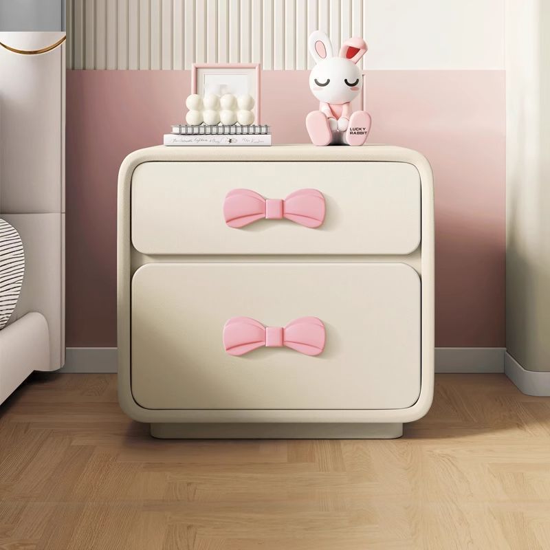 Modern Rectangular Cat-Scratch Leather Nightstand - Solid Wood, 2-Drawer Bedroom Furniture