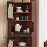 Traditional Japanese Corner Shelf Unit, Rectangular MDF and Rattan with Solid Wood Accents, 2 Cabinets for Living Room