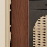 Traditional Japanese Corner Shelf Unit, Rectangular MDF and Rattan with Solid Wood Accents, 2 Cabinets for Living Room