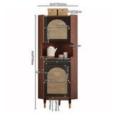 Traditional Japanese Corner Shelf Unit, Rectangular MDF and Rattan with Solid Wood Accents, 2 Cabinets for Living Room