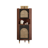 Traditional Japanese Corner Shelf Unit, Rectangular MDF and Rattan with Solid Wood Accents, 2 Cabinets for Living Room