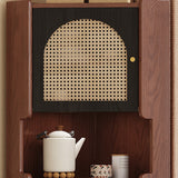 Traditional Japanese Corner Shelf Unit, Rectangular MDF and Rattan with Solid Wood Accents, 2 Cabinets for Living Room