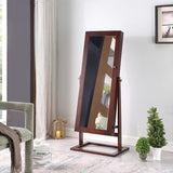 Traditional Chinese Rectangular Solid Wood Jewelry Storage Cabinet with Glass Panel, MDF Construction, and Full-Length Mirror for Bedroom