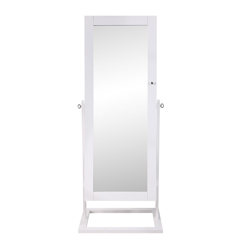 Traditional Chinese Rectangular Solid Wood Jewelry Storage Cabinet with Glass Panel, MDF Construction, and Full-Length Mirror for Bedroom
