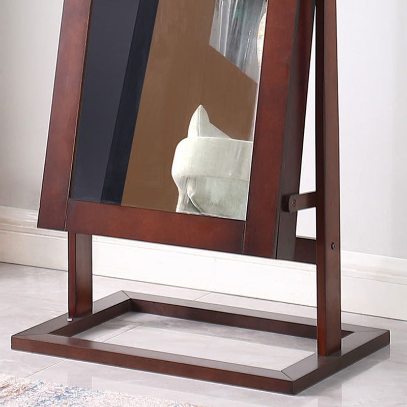 Traditional Chinese Rectangular Solid Wood Jewelry Storage Cabinet with Glass Panel, MDF Construction, and Full-Length Mirror for Bedroom
