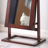 Traditional Chinese Rectangular Solid Wood Jewelry Storage Cabinet with Glass Panel, MDF Construction, and Full-Length Mirror for Bedroom