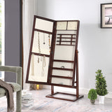 Traditional Chinese Rectangular Solid Wood Jewelry Storage Cabinet with Glass Panel, MDF Construction, and Full-Length Mirror for Bedroom