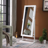 Traditional Chinese Rectangular Solid Wood Jewelry Storage Cabinet with Glass Panel, MDF Construction, and Full-Length Mirror for Bedroom