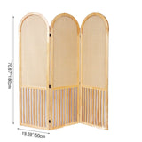 Traditional French-Arched Pine Wood Room Divider with Plastic Rattan Panels for Living Room