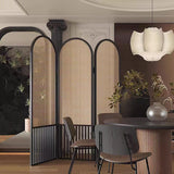 Traditional French-Arched Pine Wood Room Divider with Plastic Rattan Panels for Living Room