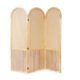 Traditional French-Arched Pine Wood Room Divider with Plastic Rattan Panels for Living Room