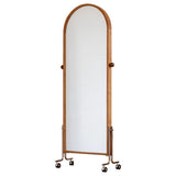 Modern Minimalist Arched Full-Length Mirror with Stainless Steel Frame, North American Cherry Wood & Black Walnut Accents, Multi-Layer Plywood Glass, 4-Tier Design for Bedroom