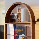 Modern Minimalist Arched Full-Length Mirror with Stainless Steel Frame, North American Cherry Wood & Black Walnut Accents, Multi-Layer Plywood Glass, 4-Tier Design for Bedroom
