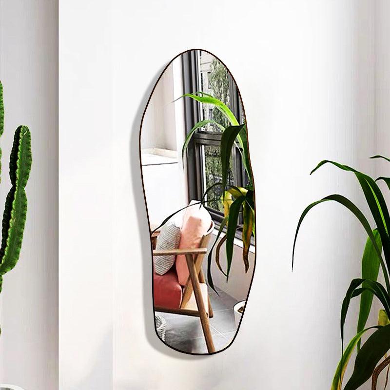 Modern Minimalist Teardrop-Shaped Solid Wood Floor/Wall Mirror — Full-Length Glass Bedroom Mirror