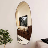 Modern Minimalist Teardrop-Shaped Solid Wood Floor/Wall Mirror — Full-Length Glass Bedroom Mirror
