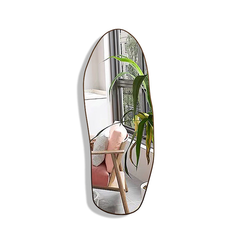 Modern Minimalist Teardrop-Shaped Solid Wood Floor/Wall Mirror — Full-Length Glass Bedroom Mirror