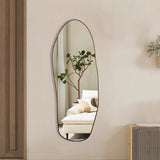 Modern Minimalist Teardrop-Shaped Solid Wood Floor/Wall Mirror — Full-Length Glass Bedroom Mirror