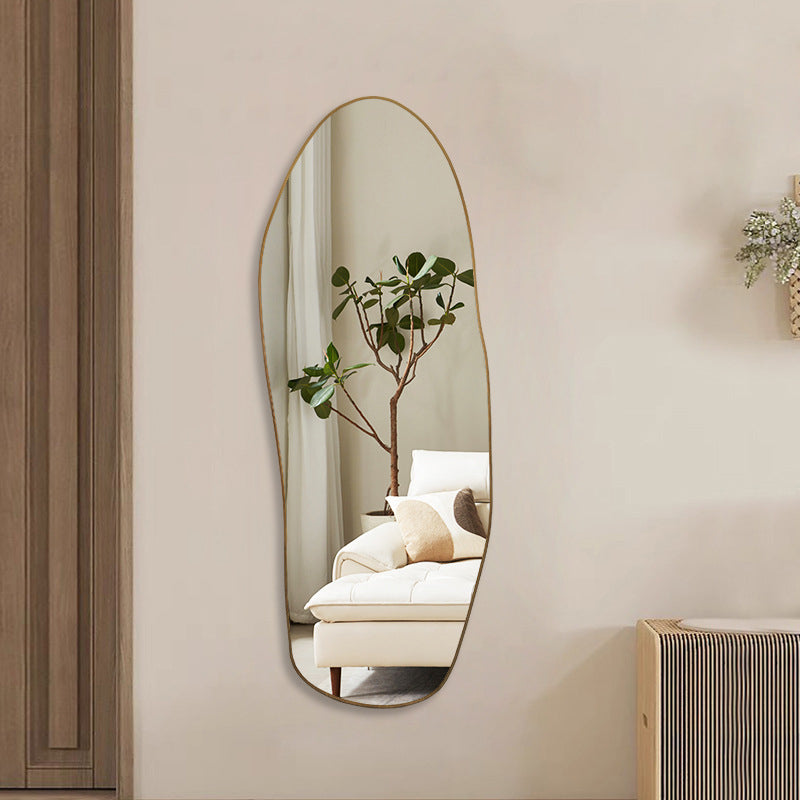 Modern Minimalist Teardrop-Shaped Solid Wood Floor/Wall Mirror — Full-Length Glass Bedroom Mirror