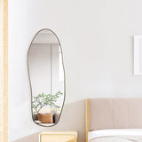 Modern Minimalist Teardrop-Shaped Solid Wood Floor/Wall Mirror — Full-Length Glass Bedroom Mirror