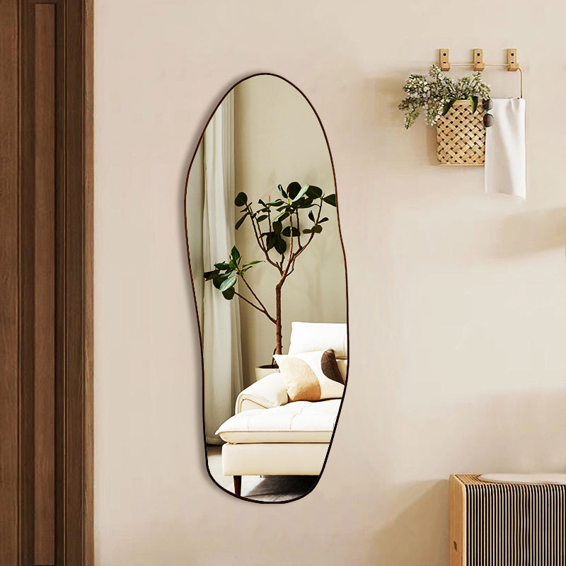Modern Minimalist Teardrop-Shaped Solid Wood Floor/Wall Mirror — Full-Length Glass Bedroom Mirror