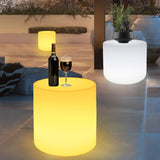 Modern Minimalist Cylindrical PE Outdoor LED Coffee Table - Waterproof, Remote-Controlled, Illuminated, 1-Tier for Patio