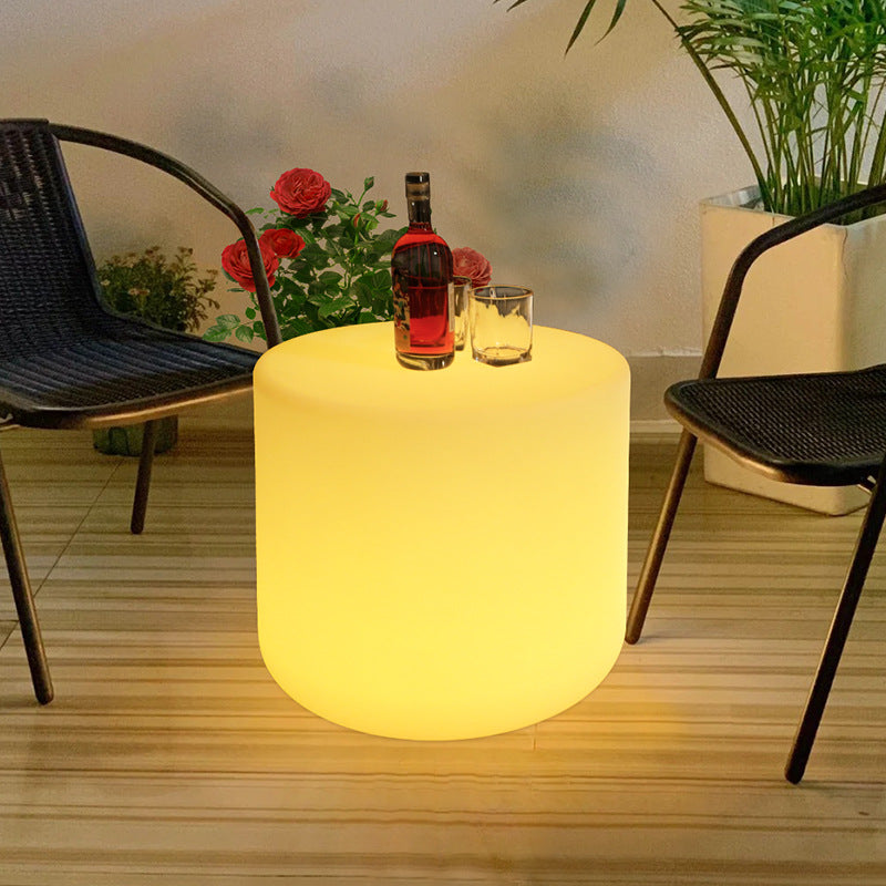 Modern Minimalist Cylindrical PE Outdoor LED Coffee Table - Waterproof, Remote-Controlled, Illuminated, 1-Tier for Patio