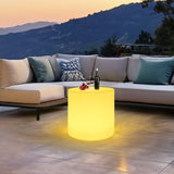 Modern Minimalist Cylindrical PE Outdoor LED Coffee Table - Waterproof, Remote-Controlled, Illuminated, 1-Tier for Patio