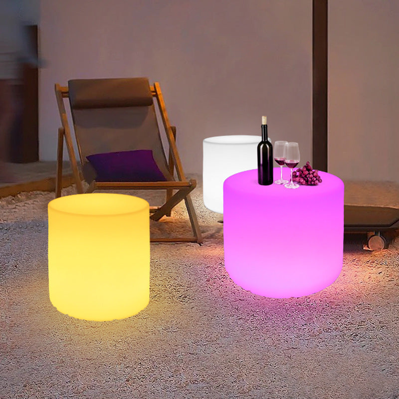 Modern Minimalist Cylindrical PE Outdoor LED Coffee Table - Waterproof, Remote-Controlled, Illuminated, 1-Tier for Patio