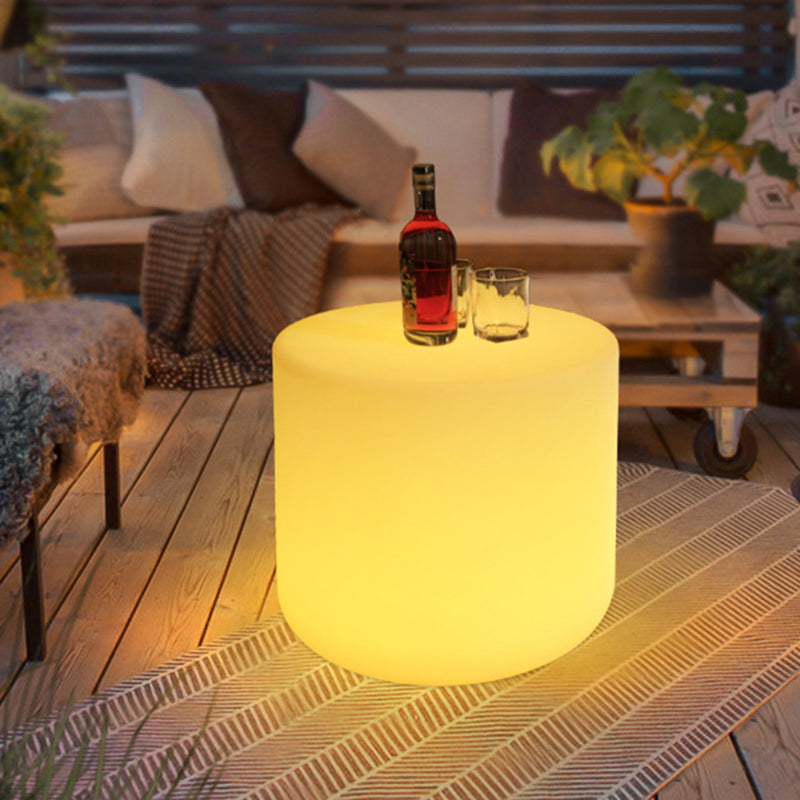 Modern Minimalist Cylindrical PE Outdoor LED Coffee Table - Waterproof, Remote-Controlled, Illuminated, 1-Tier for Patio