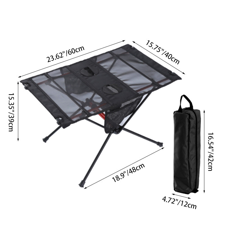 Modern Minimalist Rectangular Aluminum Alloy Folding Outdoor Coffee Table with High-Density Spring-Wire Nylon Mesh Top – 1-Tier Garden Table