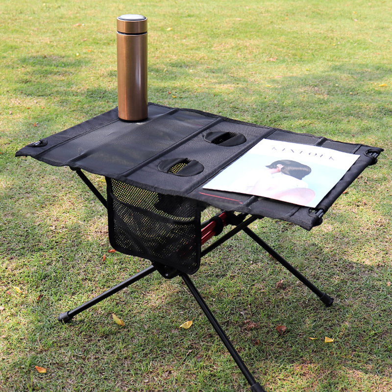 Modern Minimalist Rectangular Aluminum Alloy Folding Outdoor Coffee Table with High-Density Spring-Wire Nylon Mesh Top – 1-Tier Garden Table
