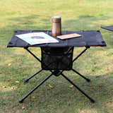 Modern Minimalist Rectangular Aluminum Alloy Folding Outdoor Coffee Table with High-Density Spring-Wire Nylon Mesh Top – 1-Tier Garden Table