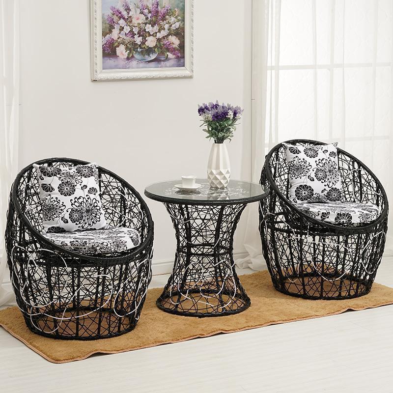 Modern Minimalist Curved Iron Patio Dining Set with PE Rattan and Tempered Glass – Outdoor 1-Tier Design