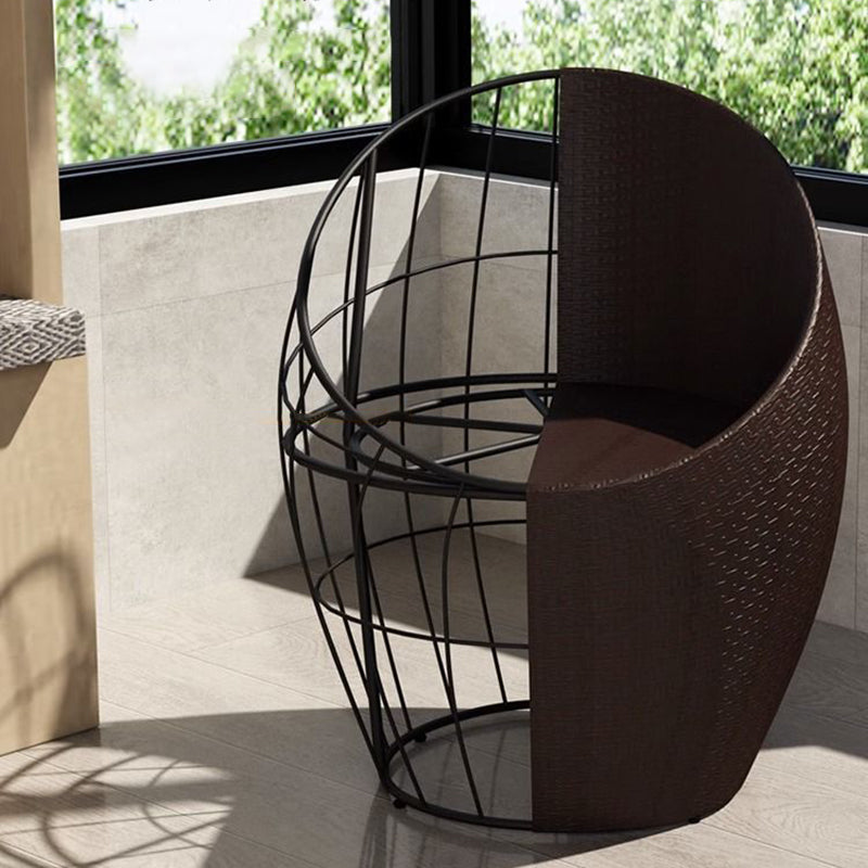 Modern Minimalist Curved Iron Patio Dining Set with PE Rattan and Tempered Glass – Outdoor 1-Tier Design