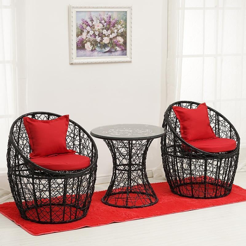 Modern Minimalist Curved Iron Patio Dining Set with PE Rattan and Tempered Glass – Outdoor 1-Tier Design