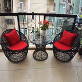 Modern Minimalist Curved Iron Patio Dining Set with PE Rattan and Tempered Glass – Outdoor 1-Tier Design