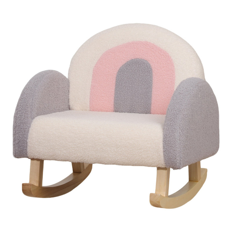 Modern Rainbow Teddy Plush Rocking Chair for Kids — Solid Wood, Backrest & Armrests, Ideal for Living Room