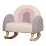 Modern Rainbow Teddy Plush Rocking Chair for Kids — Solid Wood, Backrest & Armrests, Ideal for Living Room