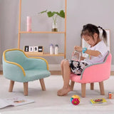 Contemporary Curved Kids' Linen-Cotton Accent Chair with Solid Wood Frame, Backrest and Armrests for Living Room