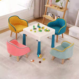 Contemporary Curved Kids' Linen-Cotton Accent Chair with Solid Wood Frame, Backrest and Armrests for Living Room